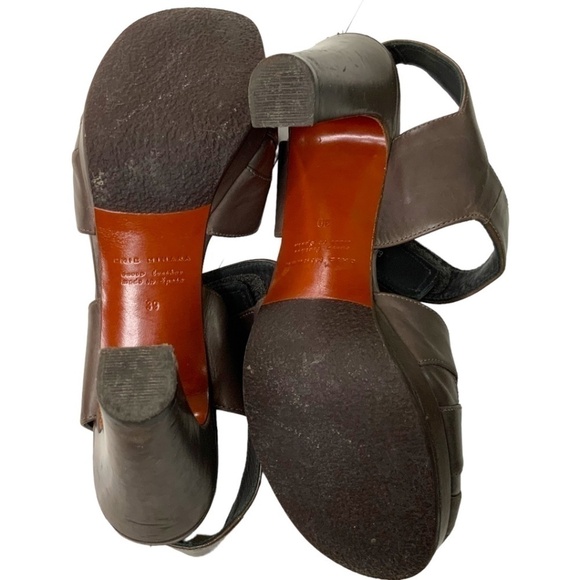 Chie MIHARA Brown Genuine Leather Closed Toe Heeled Mary Jane Sandal US Sz 8.5 - Picture 8 of 12